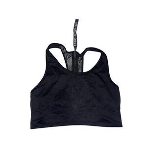 Kaplus Black Racerback Sports Bra With Mesh Back & Zipper Closure L